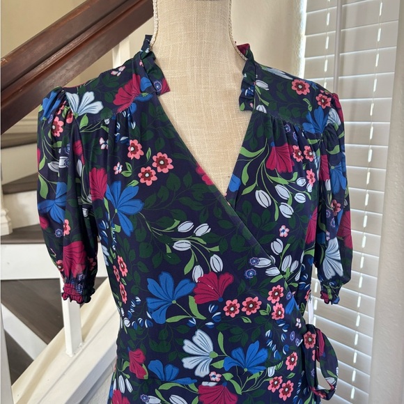 Draper James Blue and Red Puff Sleeve Asymmetrical Sundress - Picture 2 of 14